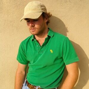Vintage‎ Y2K Abercrombie & Fitch Polo Shirt Mens Medium Green Muscle Fit Moose